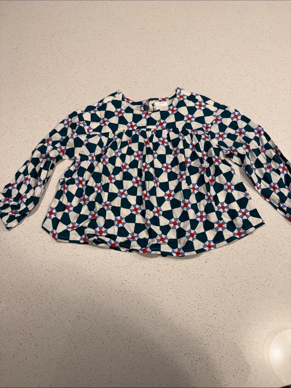 Hanna Andersson Navy, White & Red Geometric Peasant Top